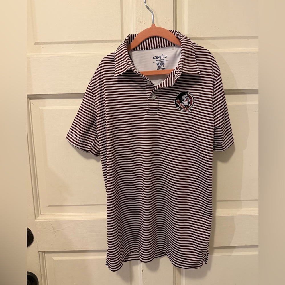 FSU Florida State Seminoles Striped Polo with Embroidered Oceola Logo Sz 7-8